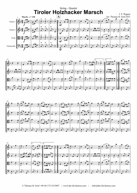 Tiroler Holzhacker Marsch - German Polka March - Oktoberfest - String Quartet (arr. Thomas H. Graf)