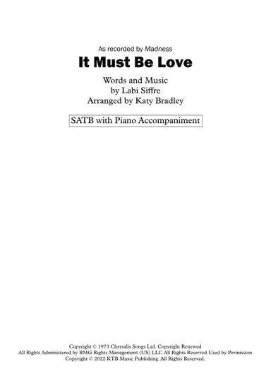 It Must Be Love (arr. Katy Bradley)