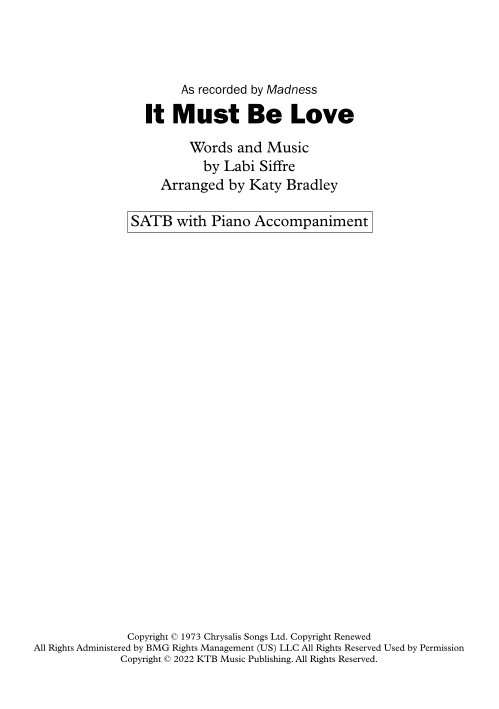 It Must Be Love (arr. Katy Bradley)