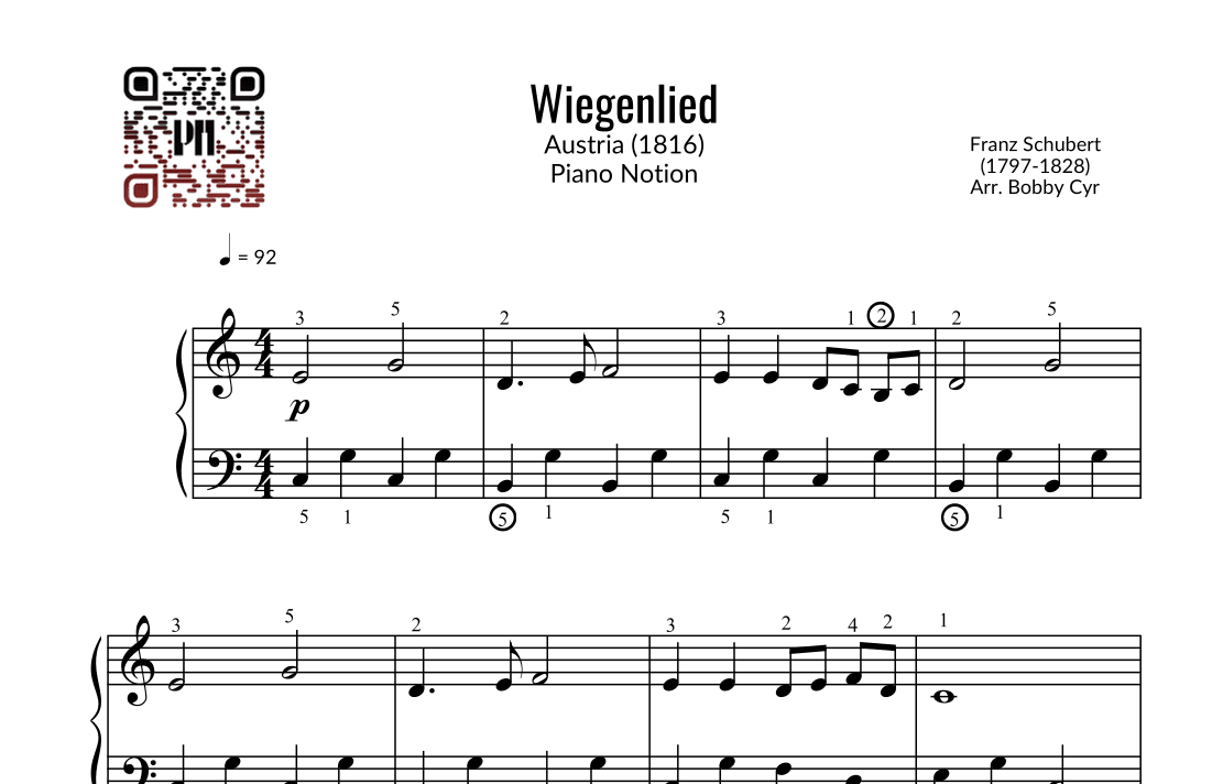 Wiegenlied | Schubert’s Lullaby (leichtes Klavier) (arr. Bobby Cyr - Piano Notion)