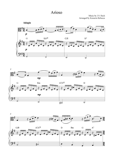 Arioso (for viola solo and piano accompaniment with chords) (arr. Kaiserin Rebecca)