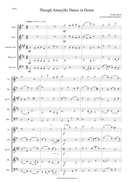 Though Amaryllis Dance in Green for wind quintet (arr. David Warin Solomons)
