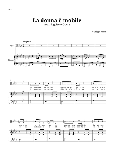 La donna è mobile in A-flat major for Contralto and Piano (arr. Langanho)