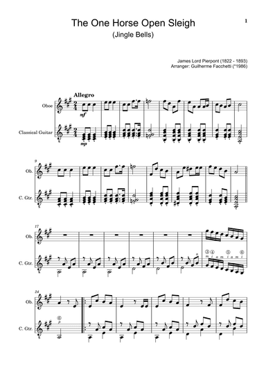 The One Horse Open Sleigh (Jingle Bells) - Arranged for Oboe and Classical Guitar (Score and Parts) (arr. Guilherme Facchetti)