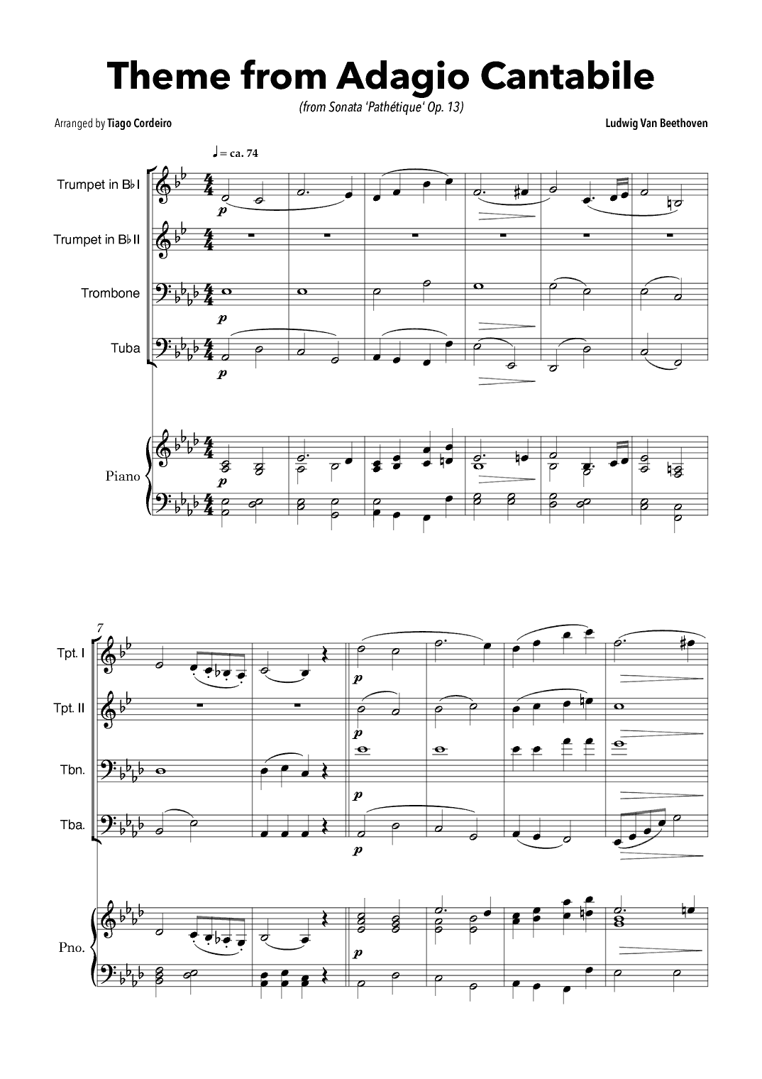 Theme From Adagio Cantabile (from Sonata 'Pathétique' Op.13) (arr. Tiago Cordeiro)