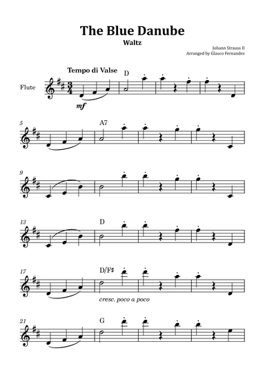 The Blue Danube - Flute Solo and Chord Notations (arr. Glauco Fernandes)