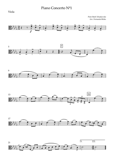 Piano Concerto Nº 1 - 1st Mov. Theme (P. Tchaikovsky) for Viola Solo (arr. Fernando Britto)