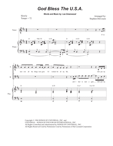 God Bless The U.s.a. (arr. Stephen DeCesare)