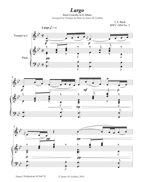 Bach: Largo from Concerto BWV 1056 for Trumpet & Piano (arr. James M. Guthrie)