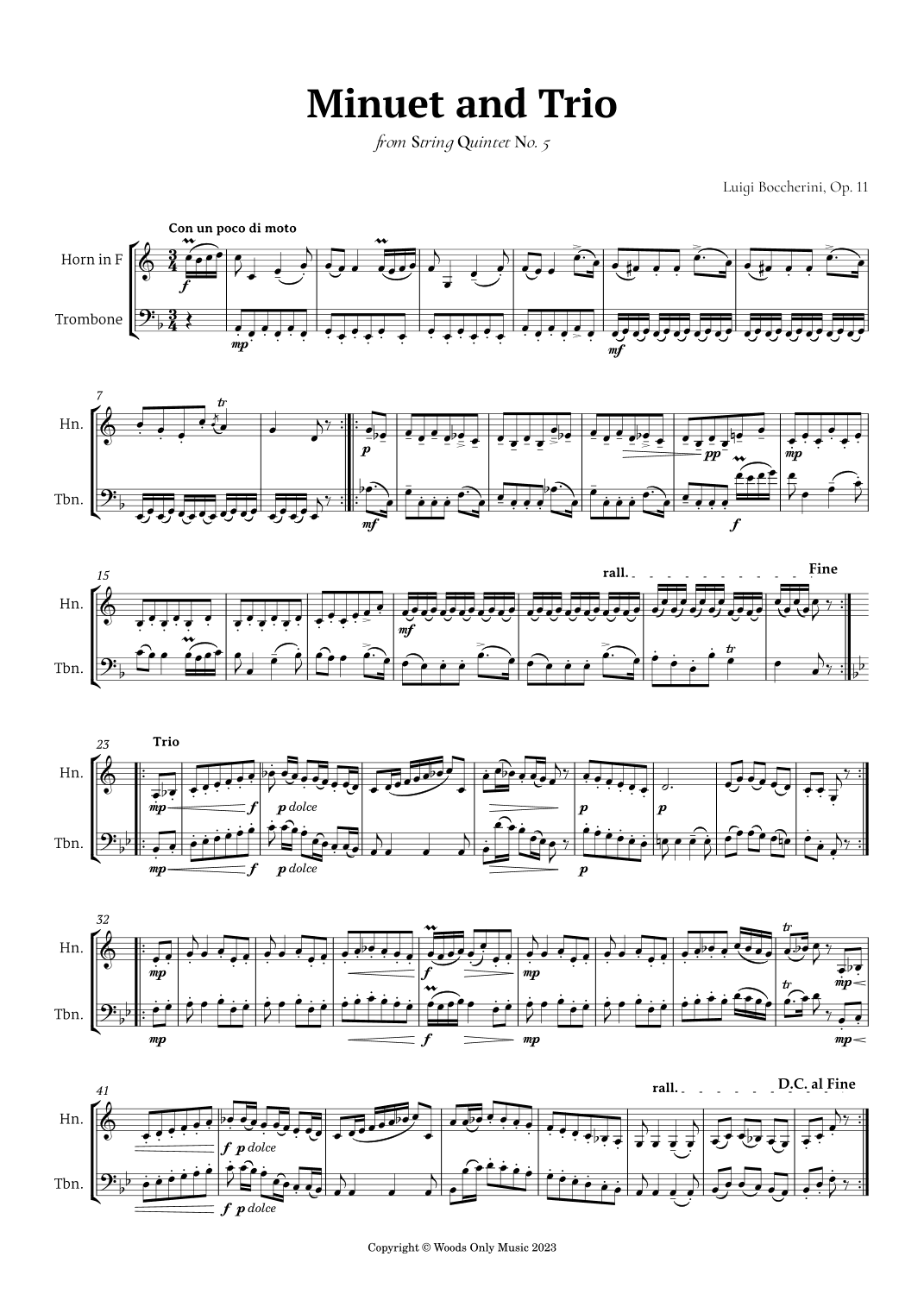 Minuet by Boccherini for French Horn and Trombone Duet (arr. Ander)