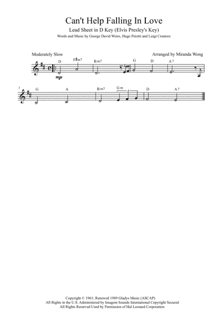Can't Help Falling In Love (arr. Miranda Wong)