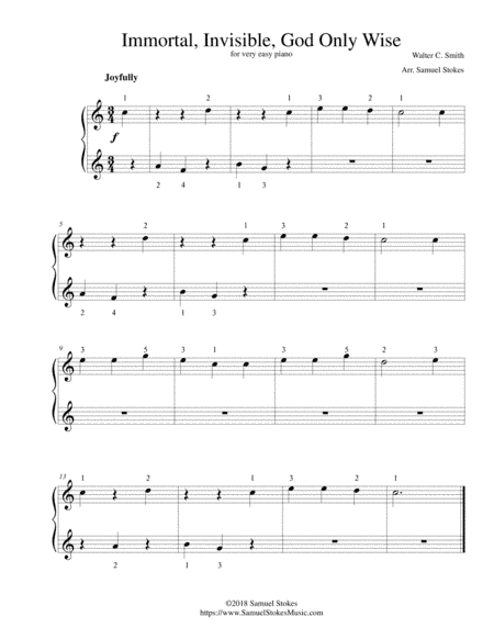 Immortal, Invisible, God Only Wise - for very easy piano (arr. Samuel Stokes)
