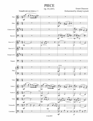 Ernest Chausson -  PIECE,  Op.39,  For Viola and Chamber Orchestra,  Orchestrated by Arkady Leytush (arr. Arkady Leytush)