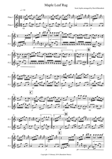 Maple Leaf Rag for Flute Duet (arr. David Burndrett)
