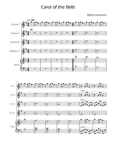Carol of the Bells - Clarinet Quartet w/ Piano (arr. Ygor Nunes)