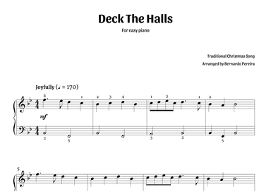 Deck The Halls (easy piano – B? major) (arr. Bernardo Pereira)