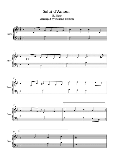 Salut d'amour Op.12 Easy Piano Solo (arr. Roxana Belibou)