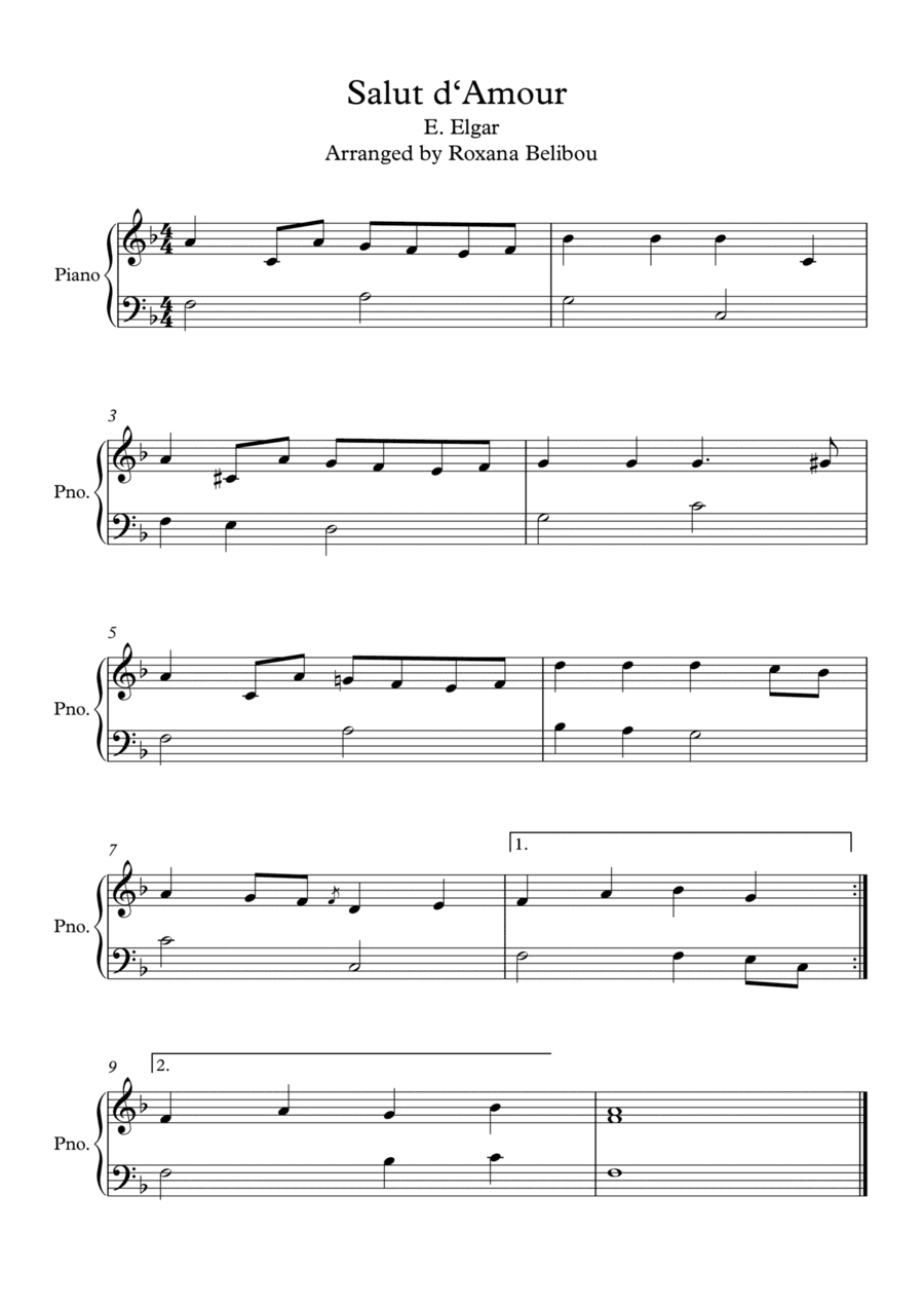 Salut d'amour Op.12 Easy Piano Solo (arr. Roxana Belibou)