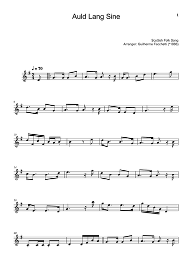 Scottish Folk Song - Auld Lang Sine. Arrangement for Bb Clarinet Solo (arr. Guilherme Facchetti)