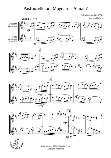 Pastourelle on 'Maynard's Almain' (arr. Ian D. Crew)