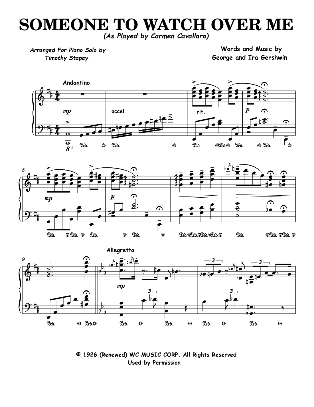 Someone To Watch Over Me (arr. Timothy Stapay/Carmen Cavallaro)