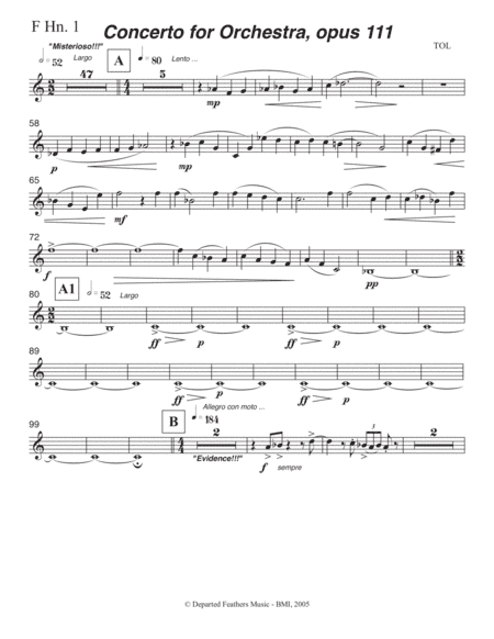 Concerto for Orchestra, opus 111 (2005) Horn in F part 1