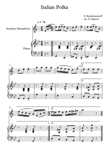 Italian Polka, Sergei Rachmaninoff, For Soprano Saxophone & Piano (arr. Eugene Egorov)