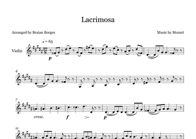 Lacrimosa in B Major - For Violin (arr. Braian Borges)