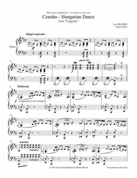 Czardas: Hungarian Dance from Coppelia - Piano (arr. Anne Christopherson GRSM ARCM)