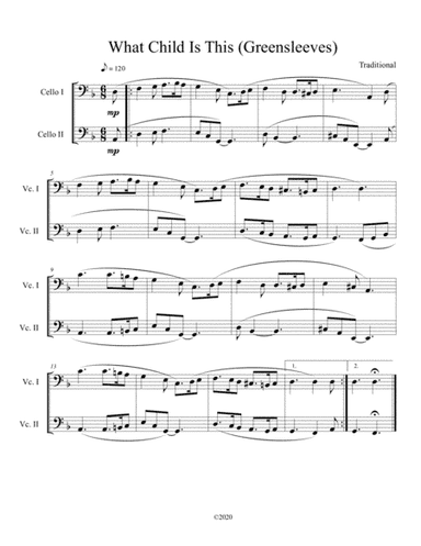 What Child Is This (Greensleeves) for cello duet (arr. B C Dockery)