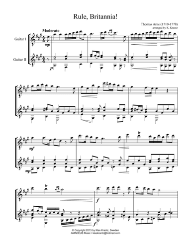 Rule Britannia! (A major) for guitar duo (arr. K. Krantz)