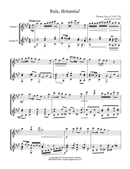 Rule Britannia! (A major) for guitar duo (arr. K. Krantz)