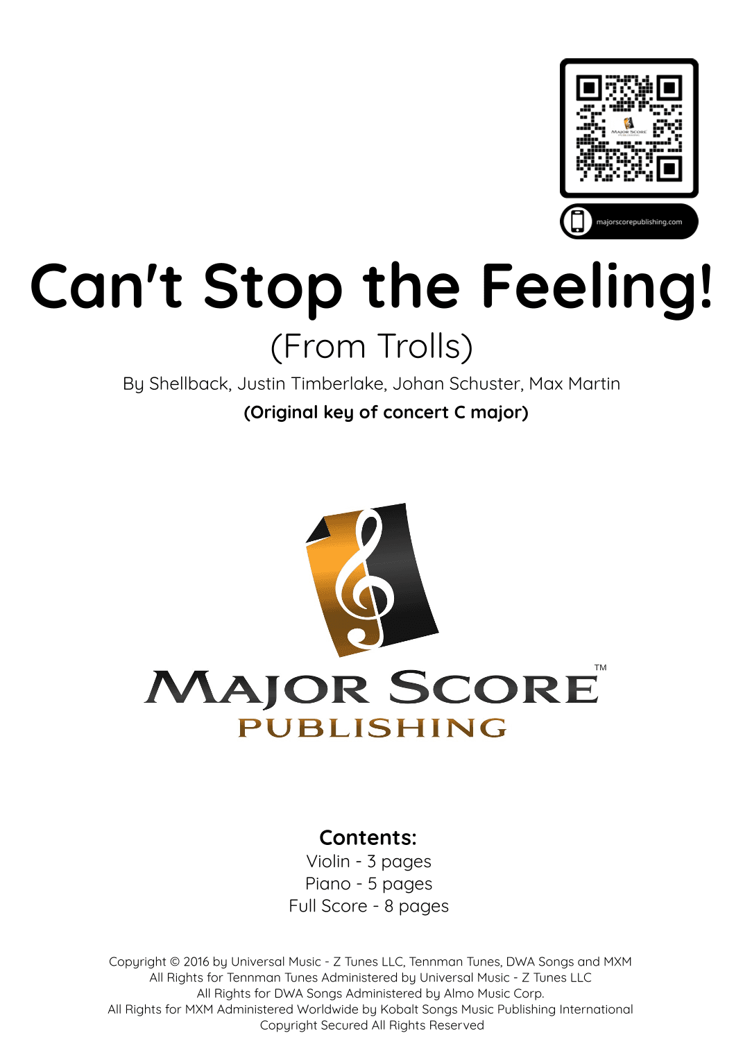 Can't Stop The Feeling! (arr. MAJOR SCORE PUBLISHING TM.)