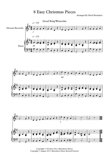 8 Easy Christmas Pieces for Descant Recorder And Piano (arr. David Burndrett)