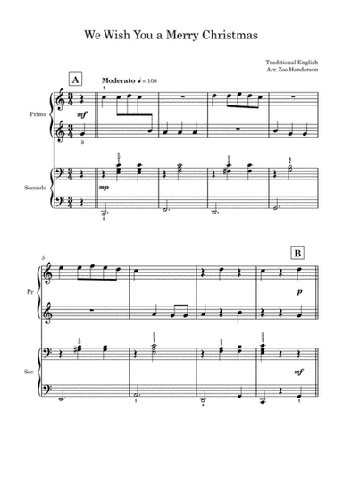 We Wish You a Merry Christmas (Beginner Piano Duet) (arr. New Sky Music Publishing)