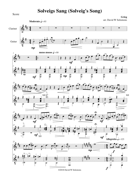 Solveigs sang (Solveig's Song) for clarinet and guitar (arr. David Warin Solomons)