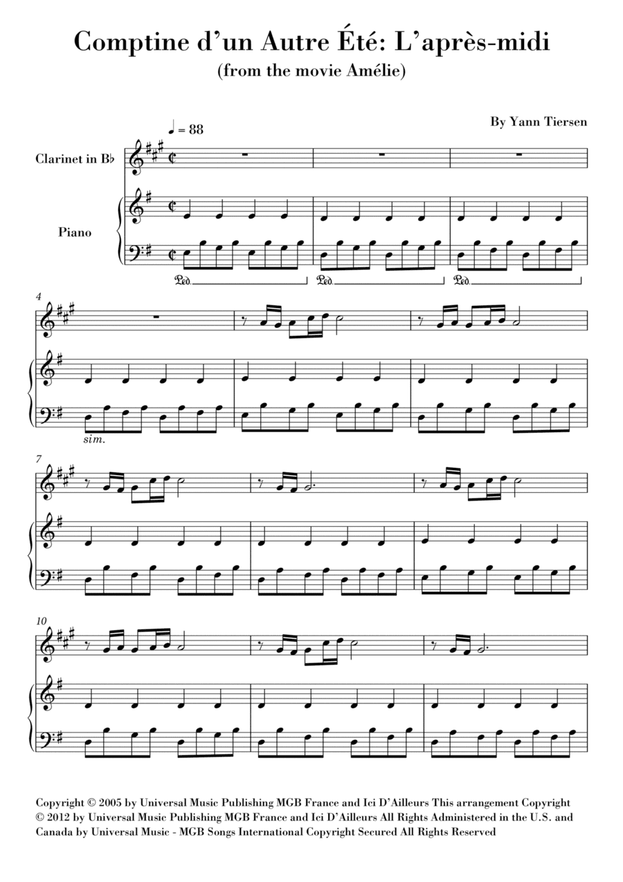 Comptine D'un Autre Été: L'après-midi (arr. Ahiva Editions)
