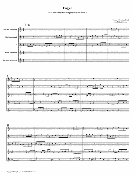 Fugue 05 from Well-Tempered Clavier, Book 2 (Saxophone Quintet) (arr. Richard Byrnes)
