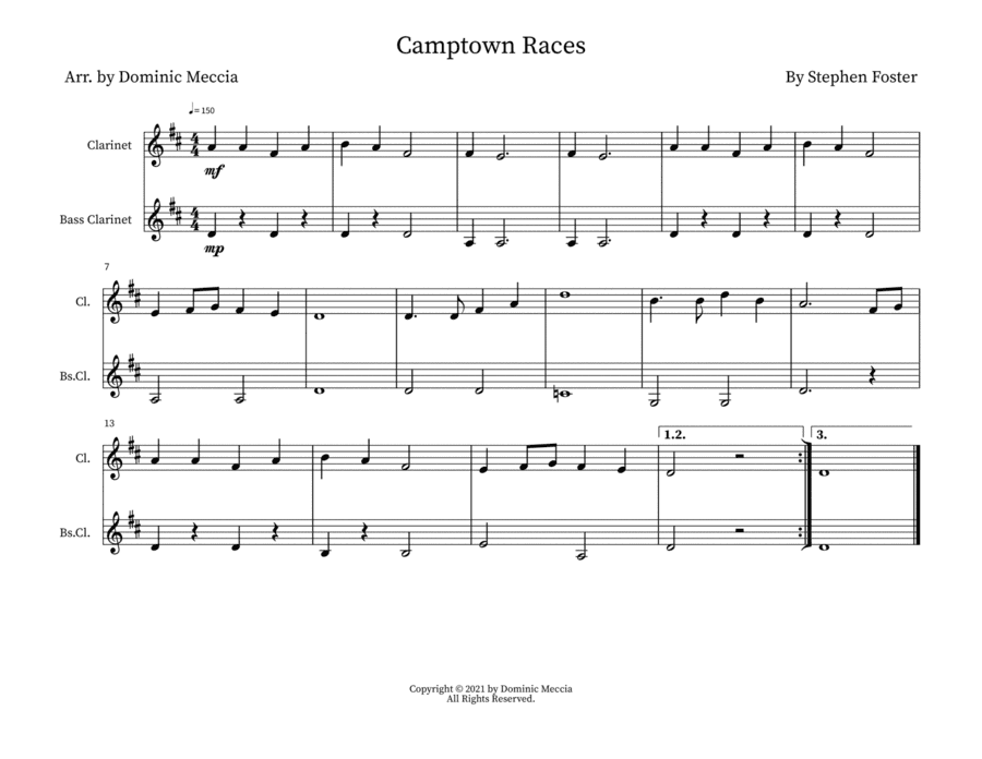 Camptown Races- Clarinet and Bass Clarinet Duet (arr. Dominic Meccia)