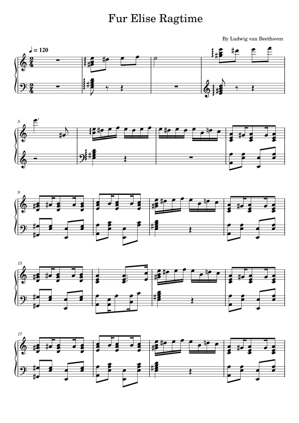 Fur Elise Ragtime,Jazz Style,For Piano Solo (arr. poon)