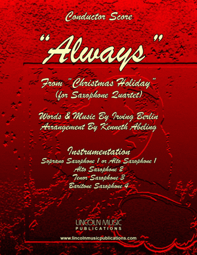 Always - Irving Berlin (for Saxophone Quartet SATB or AATB) (arr. Kenneth Abeling)