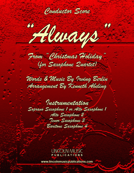 Always - Irving Berlin (for Saxophone Quartet SATB or AATB) (arr. Kenneth Abeling)