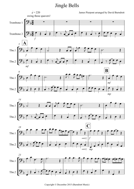 Jingle Bells (Jazzy Style!) for Trombone Duet (arr. David Burndrett)