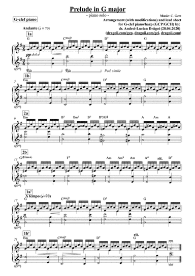 Gent (C.) - Prelude in G major - arr. (with modifications) and lead sheet for G-clef piano/harp (GCP (arr. Andrei Lucian Dragoi)