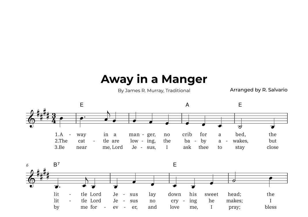 Away in a Manger (Key of E Major) (arr. R. Salvario)