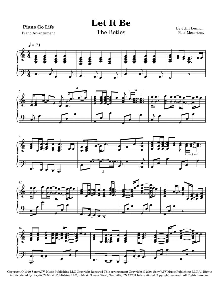 Let It Be (arr. Piano Go Life)