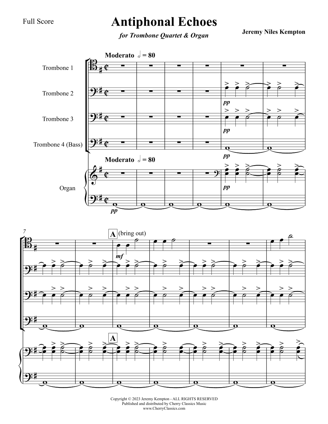 Antiphonal Echoes for Trombone Quartet and Organ