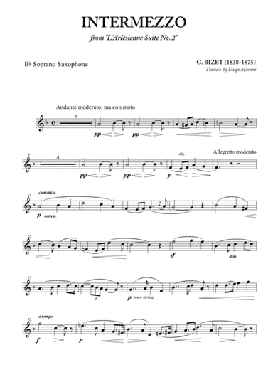 Intermezzo from "L'Arlesienne" for Soprano Saxophone and Piano (arr. Diego Marani)