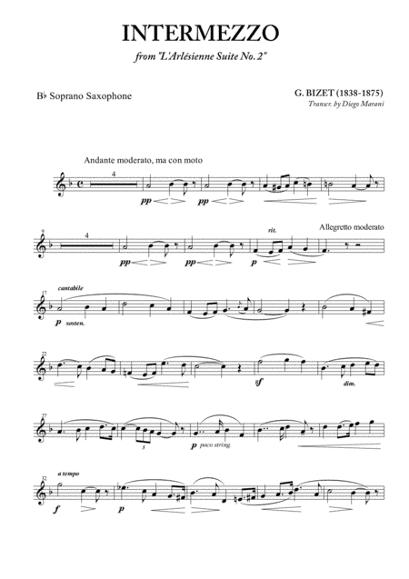 Intermezzo from "L'Arlesienne" for Soprano Saxophone and Piano (arr. Diego Marani)
