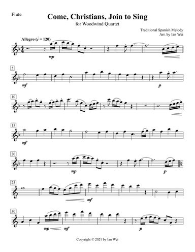 Come, Christians, Join to Sing for Woodwind Quartet (arr. Ian Wei)